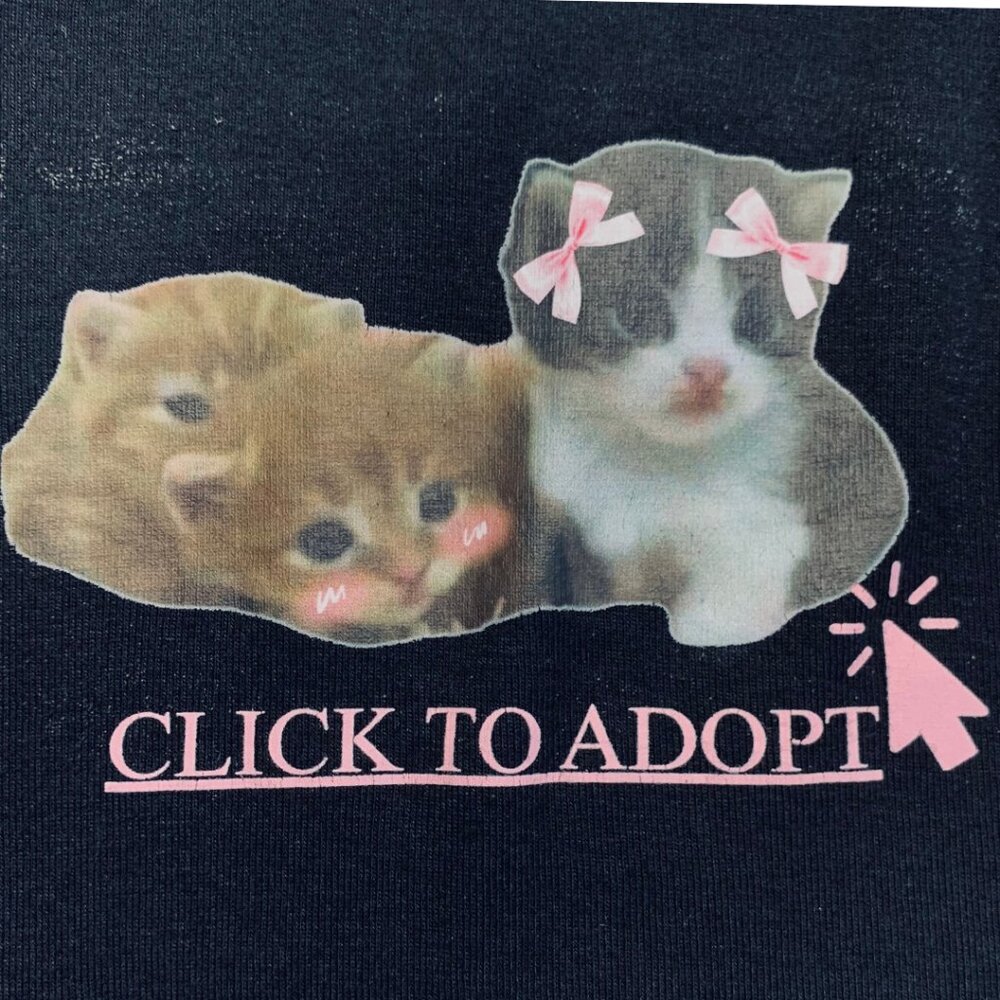 Coquette Aesthetic Kitten Crop Tank Top “Click to Adopt” Cute Cat Graphic Y2K - Picture 2 of 8